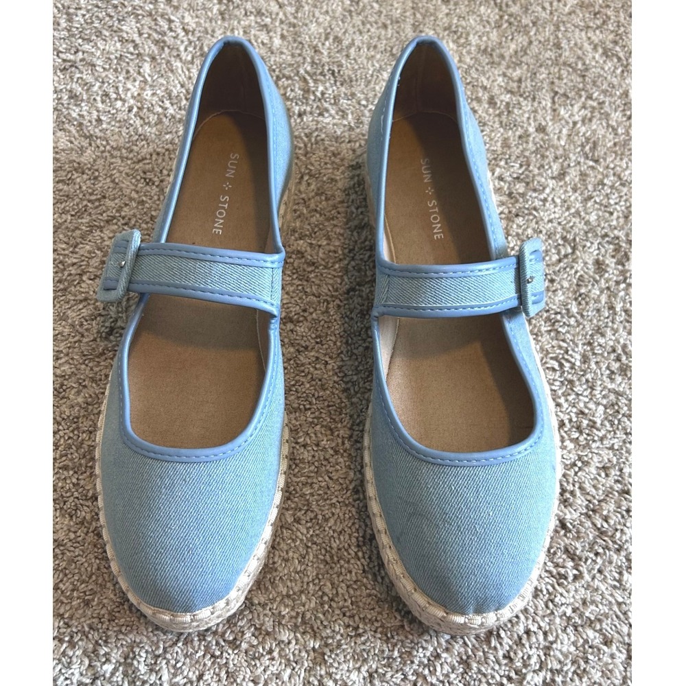 Sun + Stone Womens Light Blue Denim Espadrille Mary Jane Flats Size 11